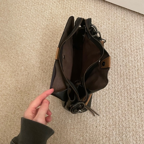 Nicole Miller Black Purse with Brown Handle and Zip Top with Multiple Pockets - Picture 9 of 10